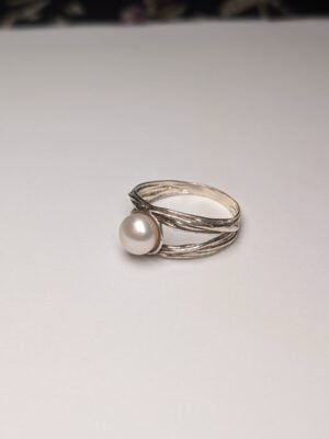 Vintage Sterling Silver Pearl Twine Ring | Size O 1/2 | 925 Silver