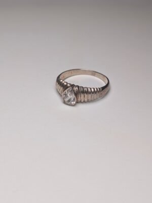 Vintage Sterling Silver Ribbed Pear CZ Ring Size O 1/2 | 925 Silver