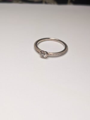 Genuine Sterling Silver Pandora CZ Heart Ring | Size P | S925 ALE Silver