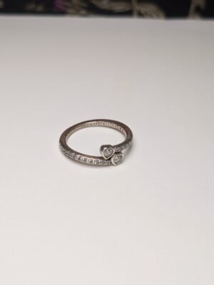 Genuine Sterling Silver Pandora Two Sparkling Hearts CZ Stones Ring | Size N