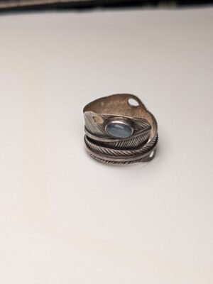 Vintage Sterling Silver Feather & Moonstone Gemstone Ring | Size K | 925 Silver