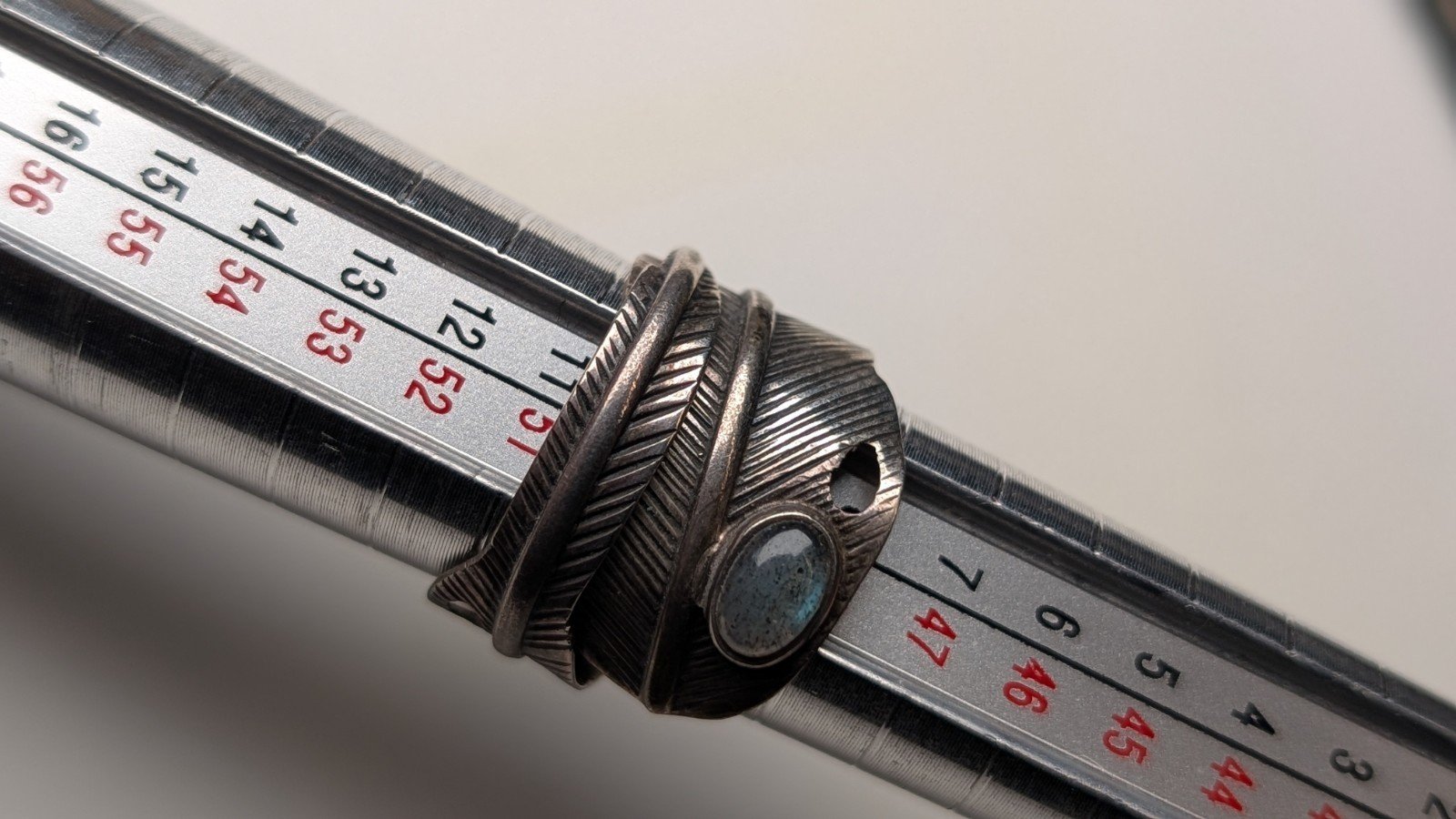 Vintage Sterling Silver Feather & Moonstone Gemstone Ring | Size K | 925 Silver - Image 9