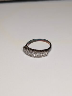 Vintage Sterling Silver 5 Stone Clear CZ Gemstone Ring | Size O | 925 Silver