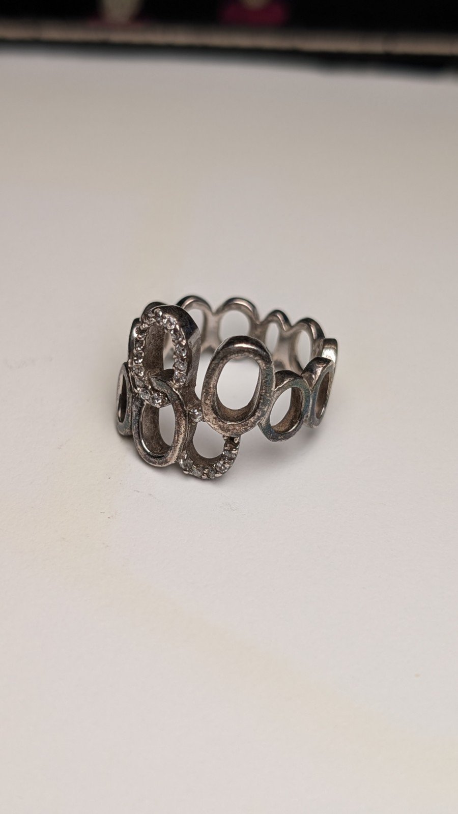 Vintage Sterling Silver Band O Circles CZ Gemstone Ring | Size M | Missing Stone - Image 3