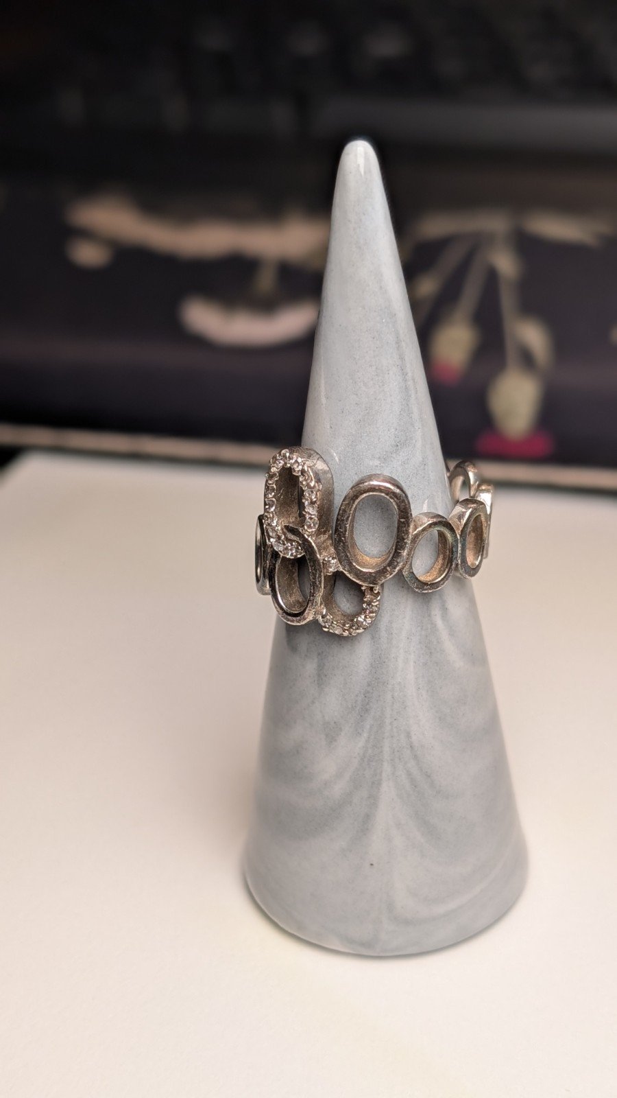 Vintage Sterling Silver Band O Circles CZ Gemstone Ring | Size M | Missing Stone - Image 6