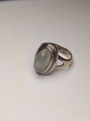 Vintage Sterling Silver White Clear Cloudy Gemstone Ring | Size Q 1/2 | 925
