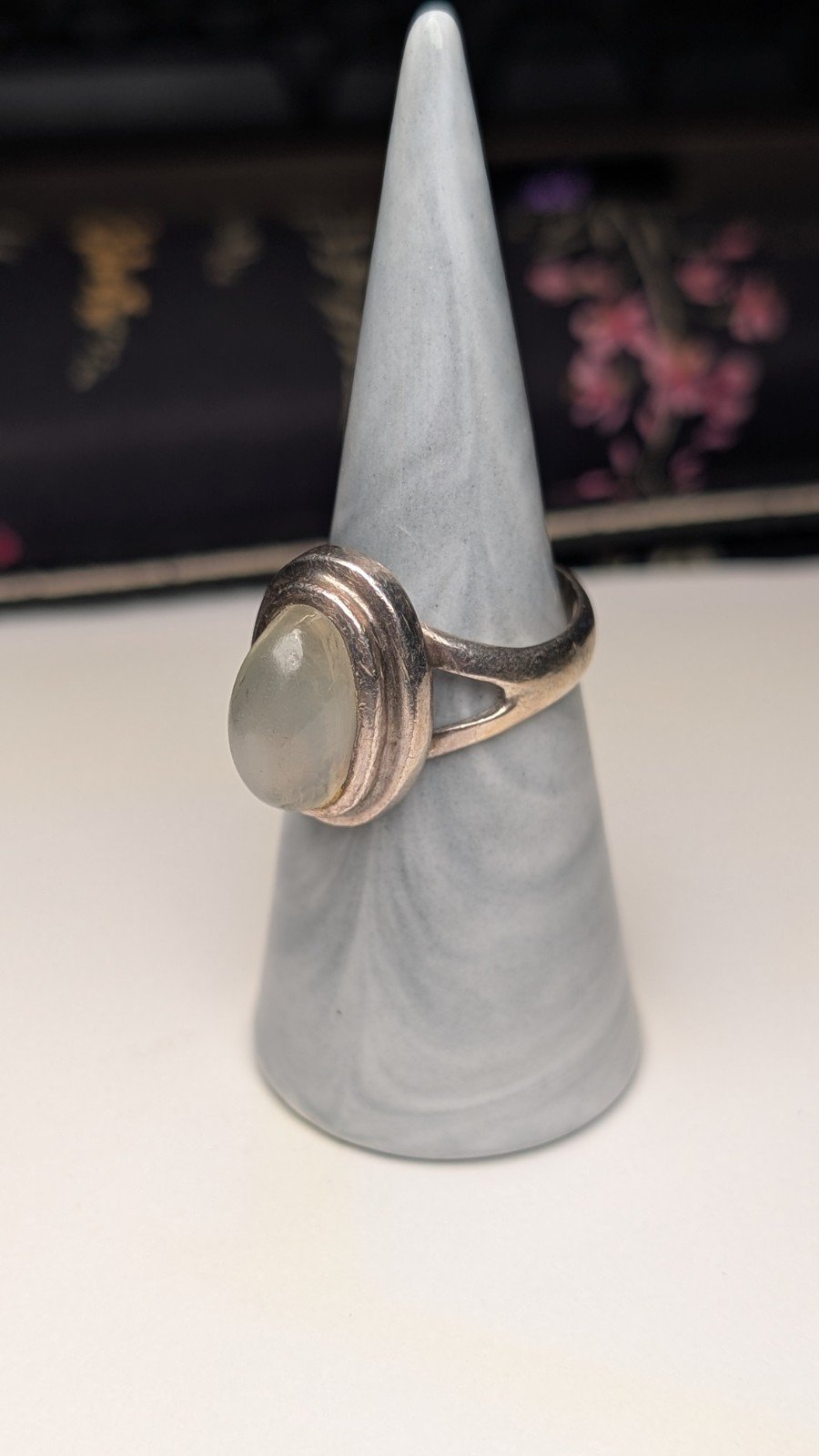 Vintage Sterling Silver White Clear Cloudy Gemstone Ring | Size Q 1/2 | 925 - Image 2