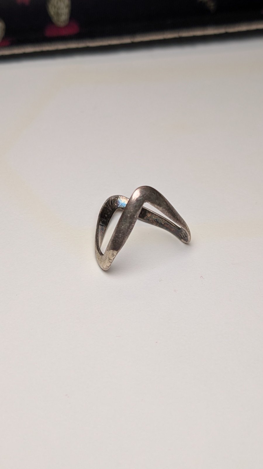Vintage Sterling Silver Thin Double Wishbone Band Ring | Size Q | 925 Silver