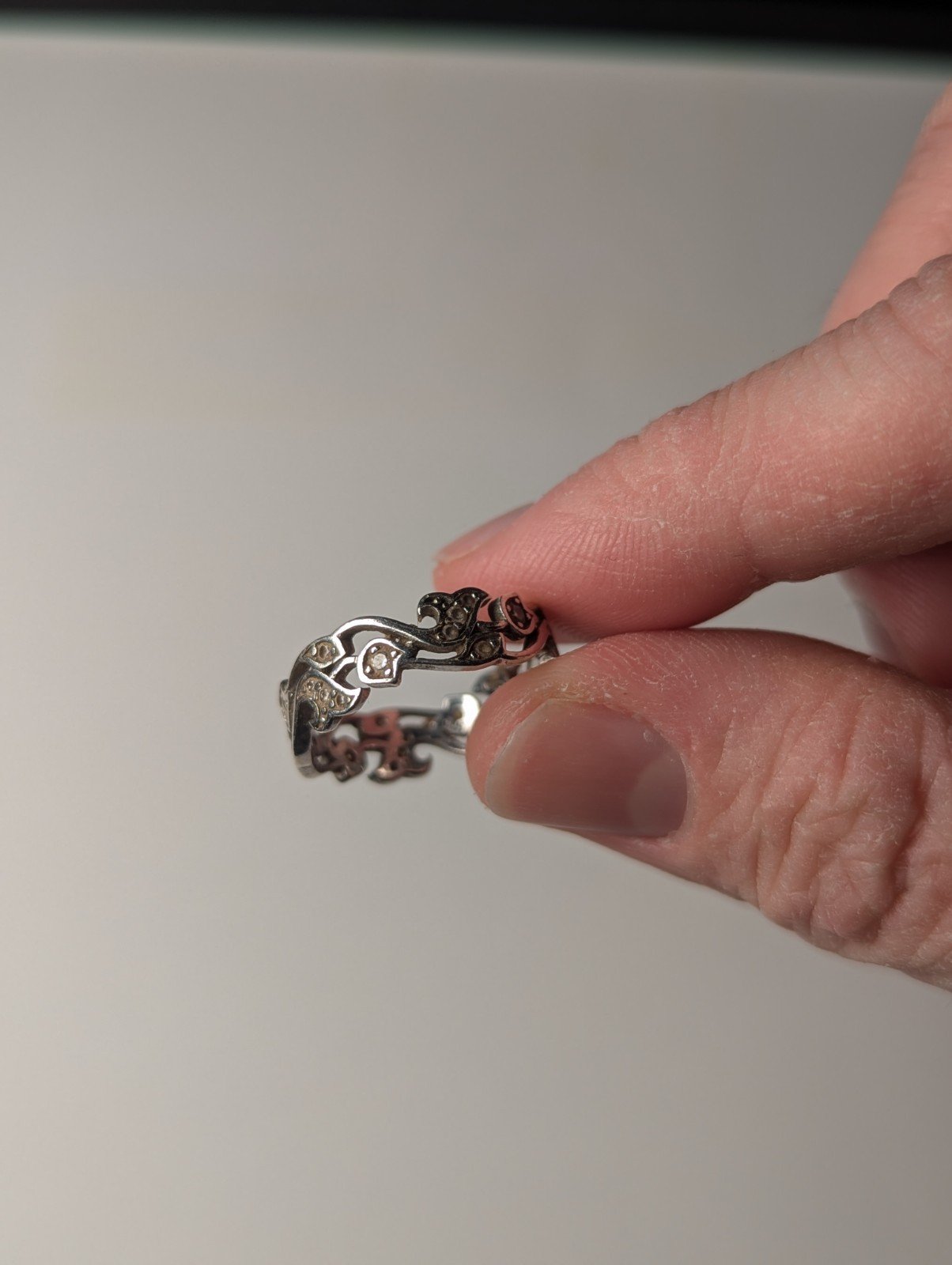 Vintage Sterling Silver Clear CZ Gemstone Openwork Ring | Size R 1/2 | 925 - Image 2