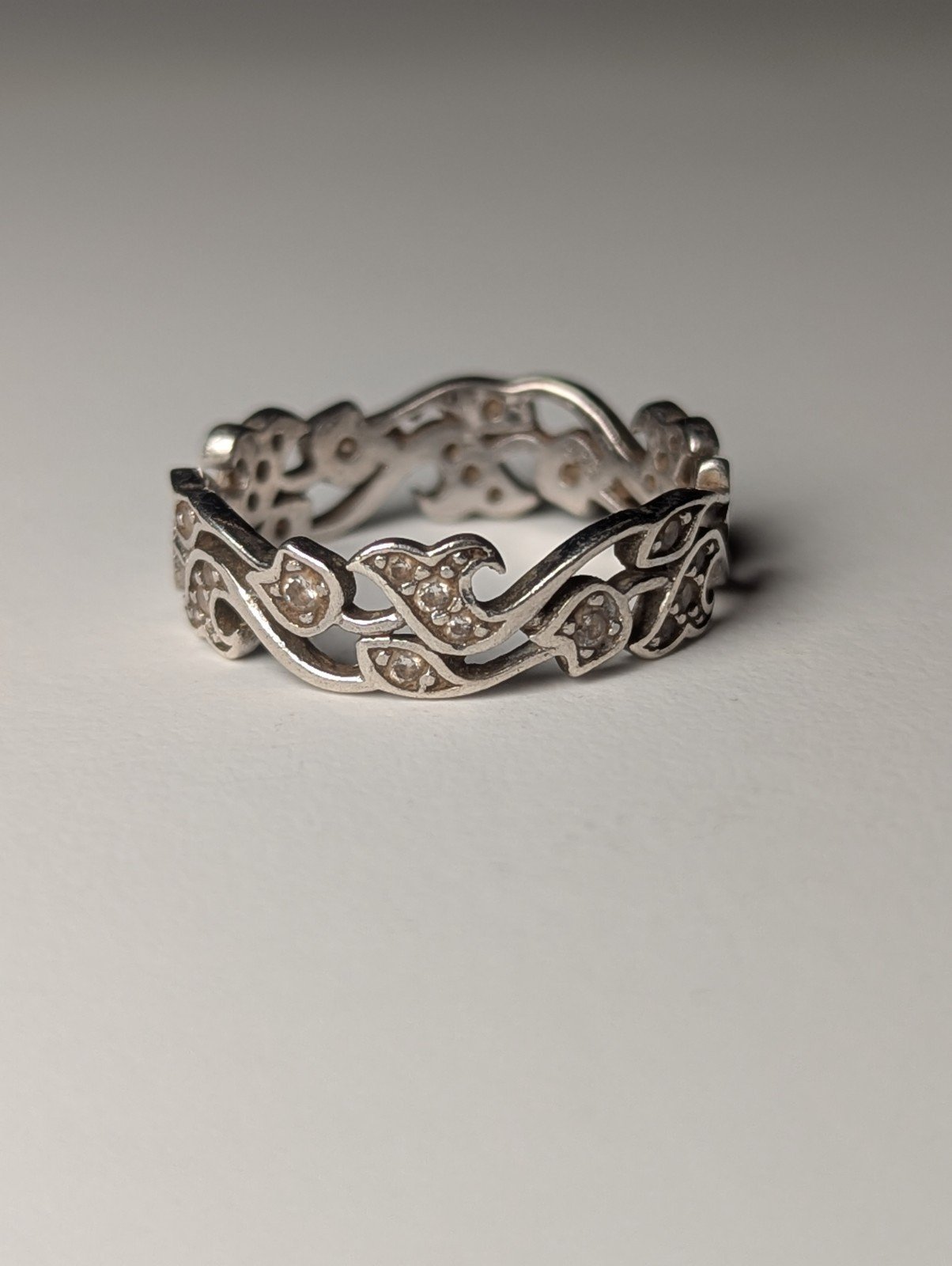 Vintage Sterling Silver Clear CZ Gemstone Openwork Ring | Size R 1/2 | 925 - Image 5