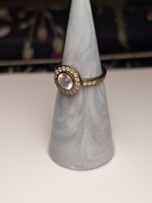 Vintage Sterling Silver Clear Gemstone Halo Band Ring | Size M | 925 Silver