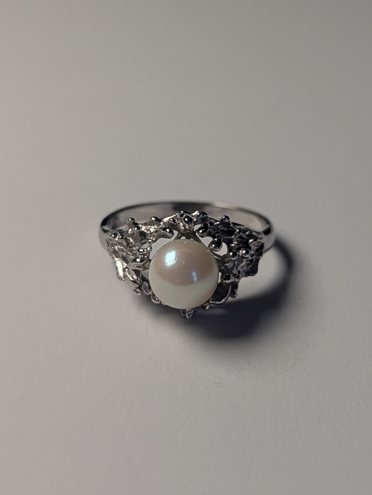 Vintage Sterling Silver Brutalist Pearl Ring | Size N | 925 Silver