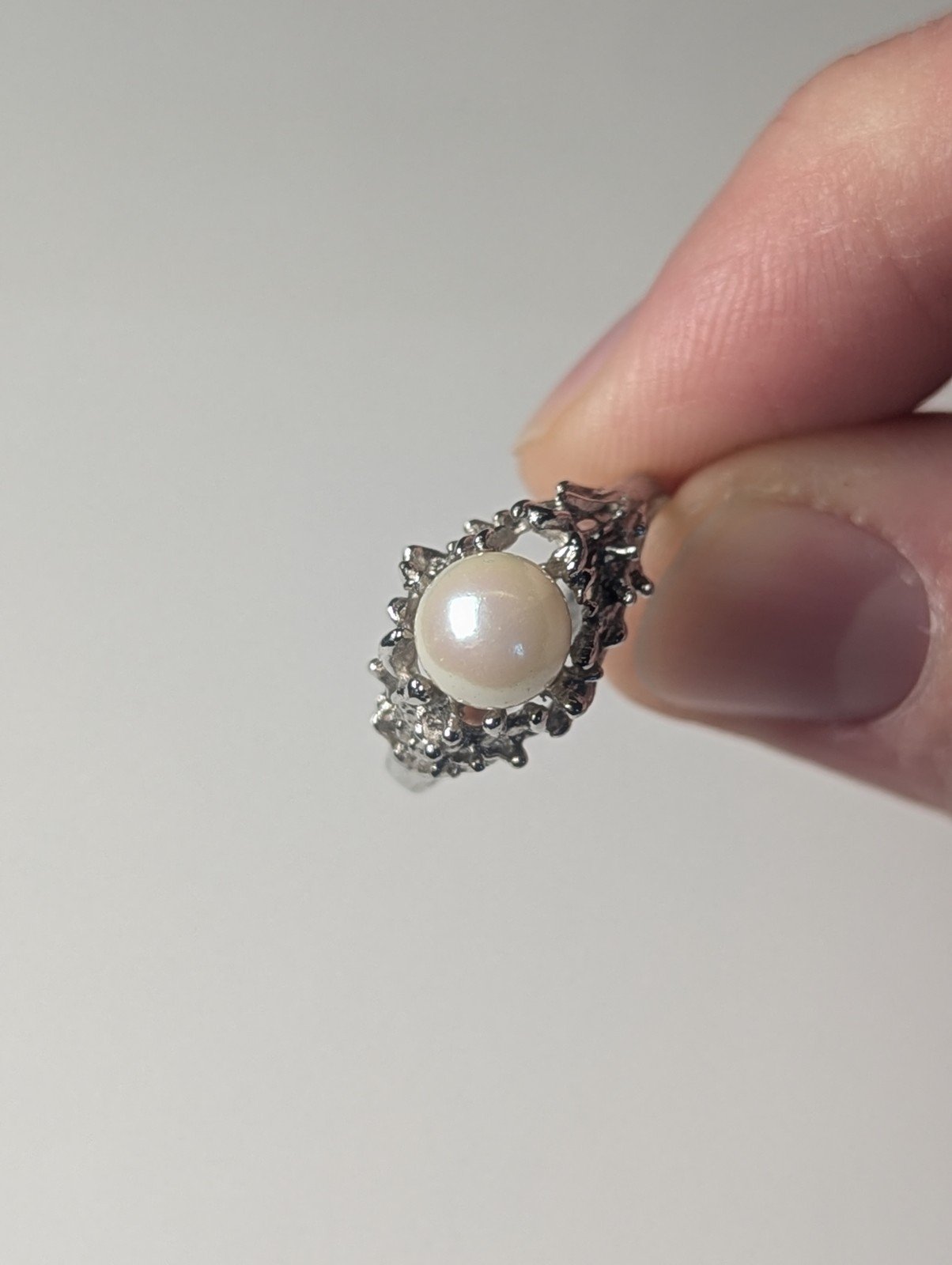 Vintage Sterling Silver Brutalist Pearl Ring | Size N | 925 Silver - Image 2