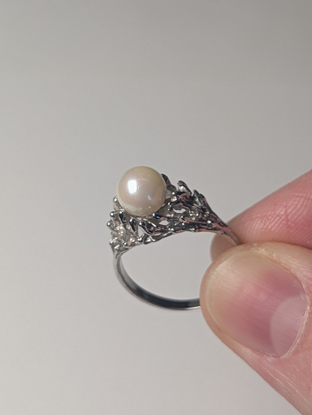 Vintage Sterling Silver Brutalist Pearl Ring | Size N | 925 Silver - Image 4