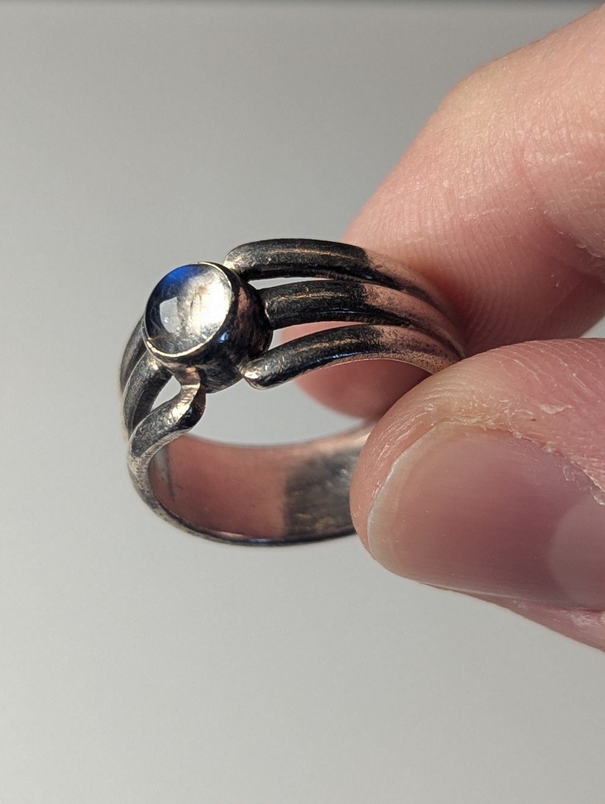 Vintage Sterling Silver Moonstone Gemstone Band Ring | Size P 1/2 | 925 Silver