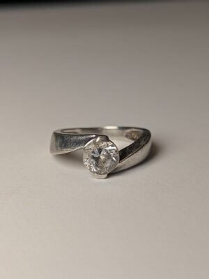 Vintage Sterling Silver Clear DQCZ Solitaire Ring | Size K | 925 Silver