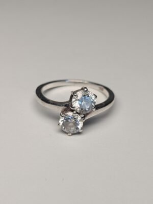 Vintage Sterling Silver Double CZ Gemstone Band Ring | Size Q 1/2 | 925 Silver