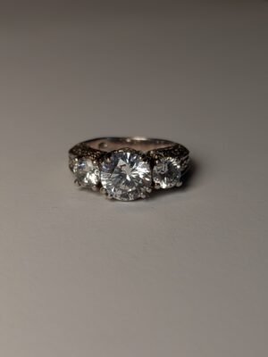 Vintage Sterling Silver Clear CZ Trilogy 3 Stone Ring | Size J 1/2 | 925 Silver