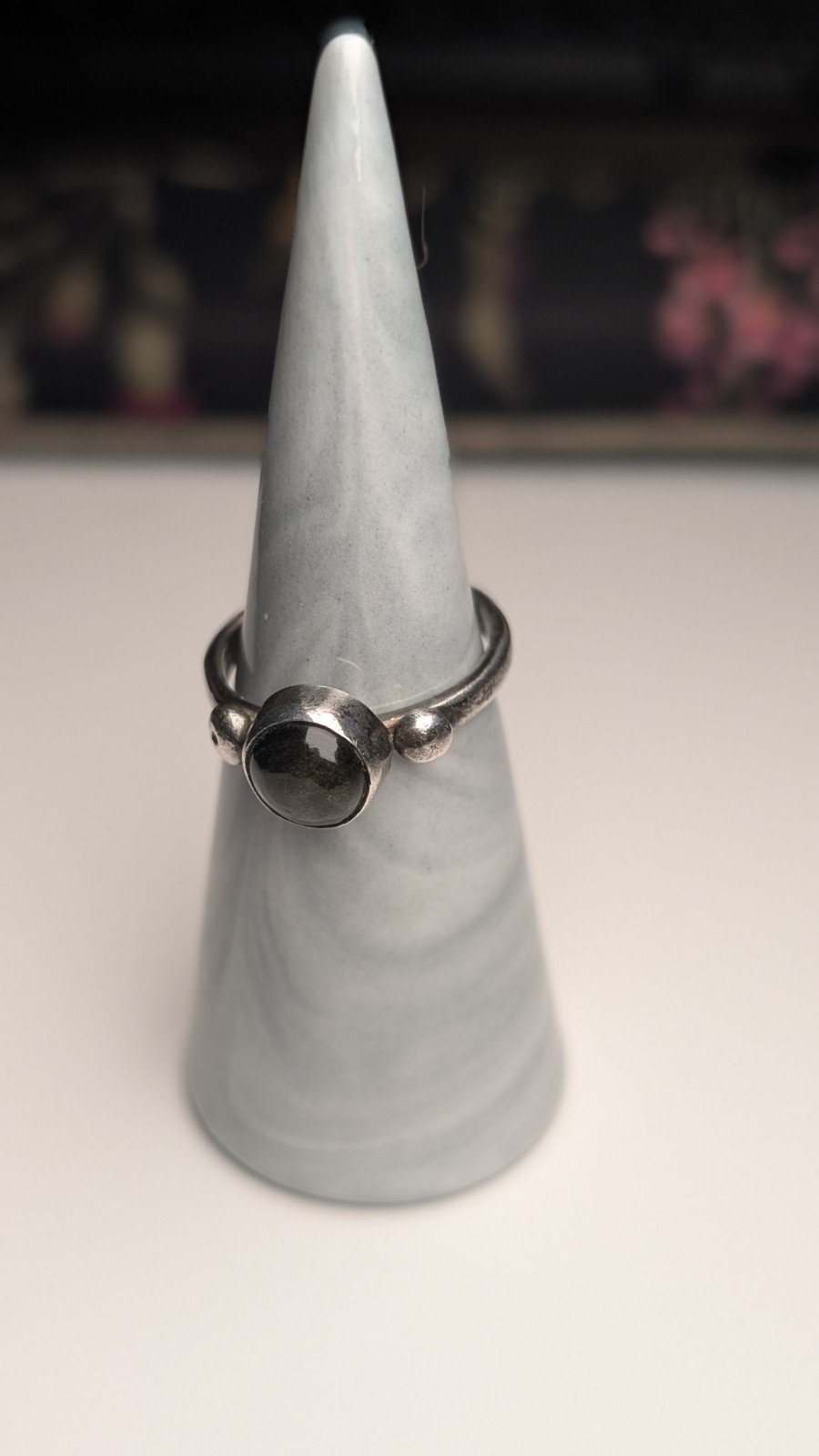 Vintage 950 Silver Ring with Black Moonstone Ring | O 1/2 | 950 Silver - Image 3