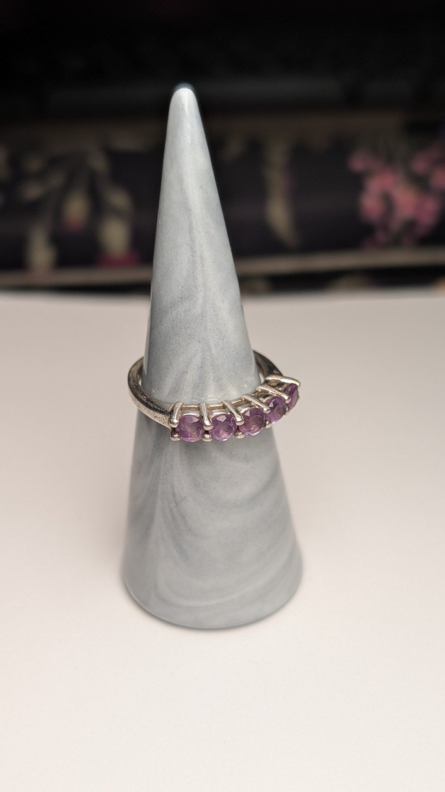 Vintage Sterling Silver 5 Stone Amethyst Ring | Size Q | 925 Silver