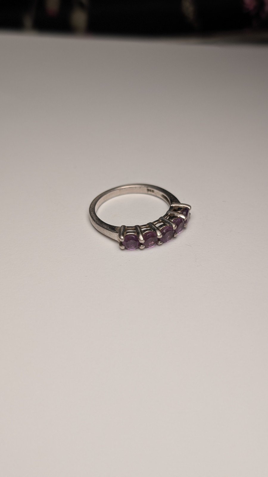 Vintage Sterling Silver 5 Stone Amethyst Ring | Size Q | 925 Silver - Image 3