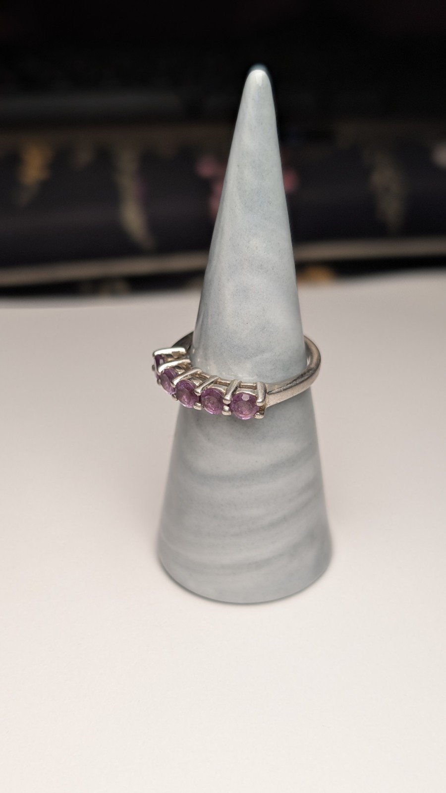 Vintage Sterling Silver 5 Stone Amethyst Ring | Size Q | 925 Silver - Image 5