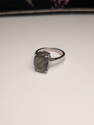 Vintage Sterling Silver Natural Green Labradorite Ring | Size P 1/2 | 925 Silver
