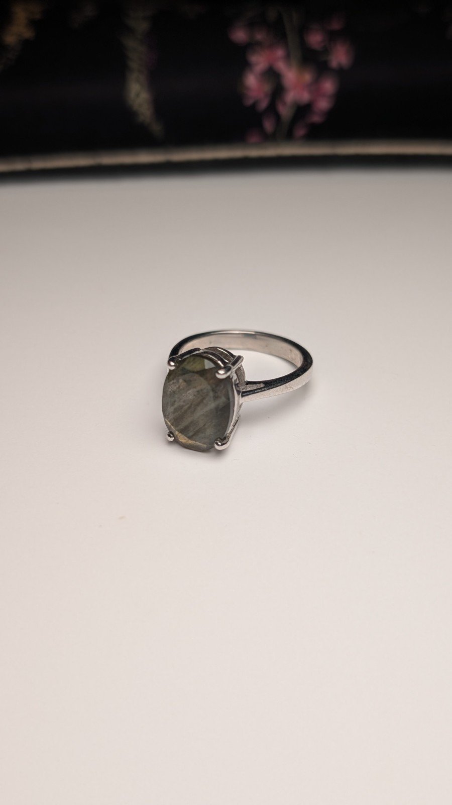 Vintage Sterling Silver Natural Green Labradorite Ring | Size P 1/2 | 925 Silver