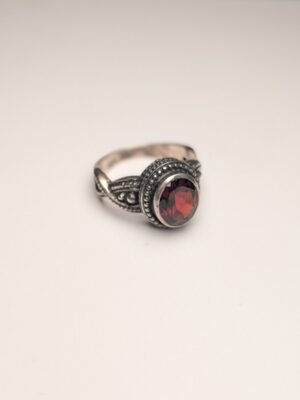 Vintage Sterling Silver Natural Red Garnet Ring | Size P 1/2 | 925 Silver