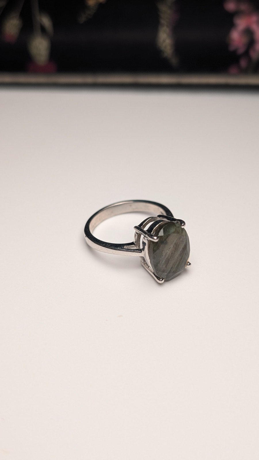 Vintage Sterling Silver Natural Green Labradorite Ring | Size P 1/2 | 925 Silver - Image 2