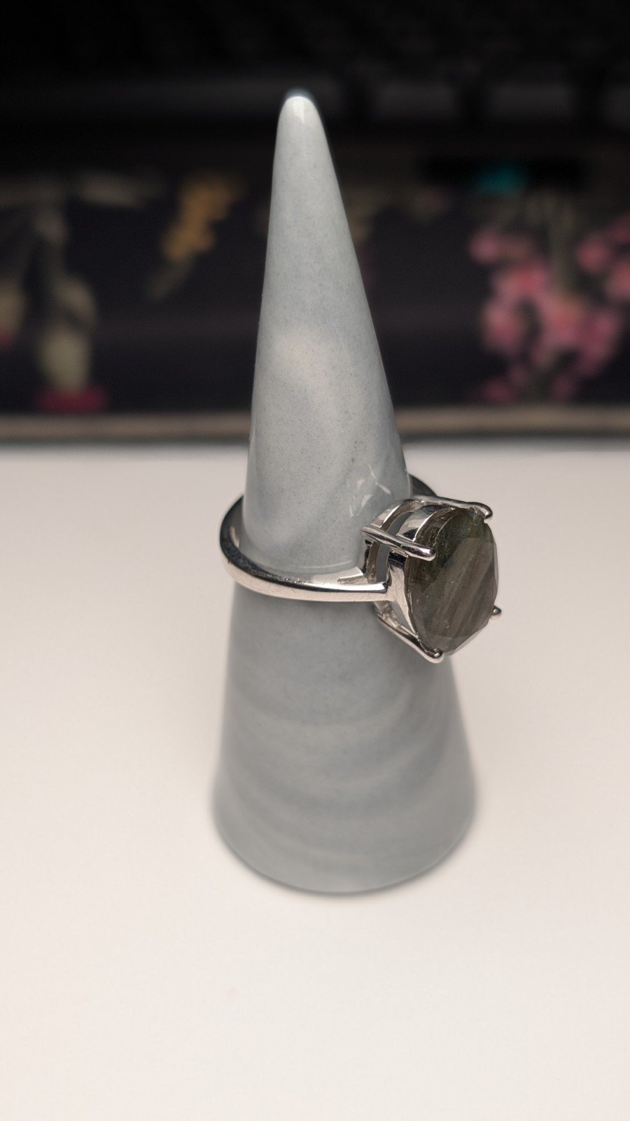 Vintage Sterling Silver Natural Green Labradorite Ring | Size P 1/2 | 925 Silver - Image 4