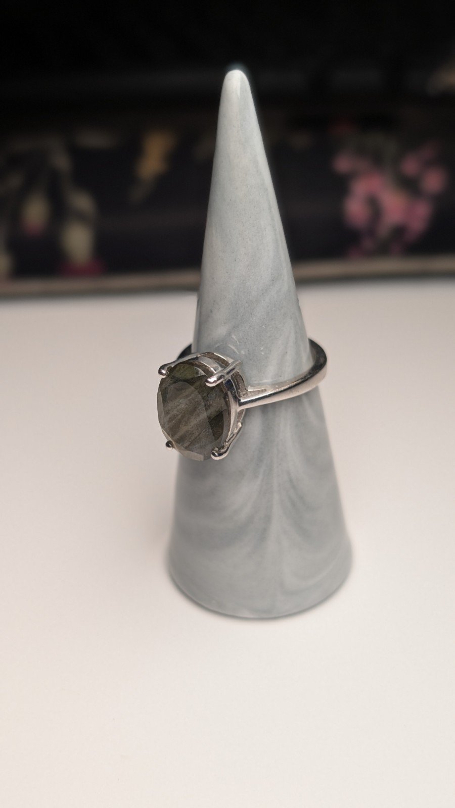 Vintage Sterling Silver Natural Green Labradorite Ring | Size P 1/2 | 925 Silver - Image 5