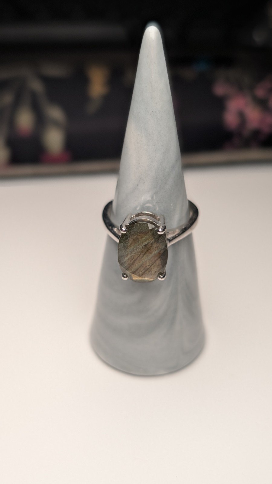 Vintage Sterling Silver Natural Green Labradorite Ring | Size P 1/2 | 925 Silver - Image 7