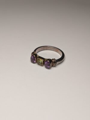 Vintage Sterling Silver Amethyst & Peridot Gemstone Ring | Size R 1/2 | 925