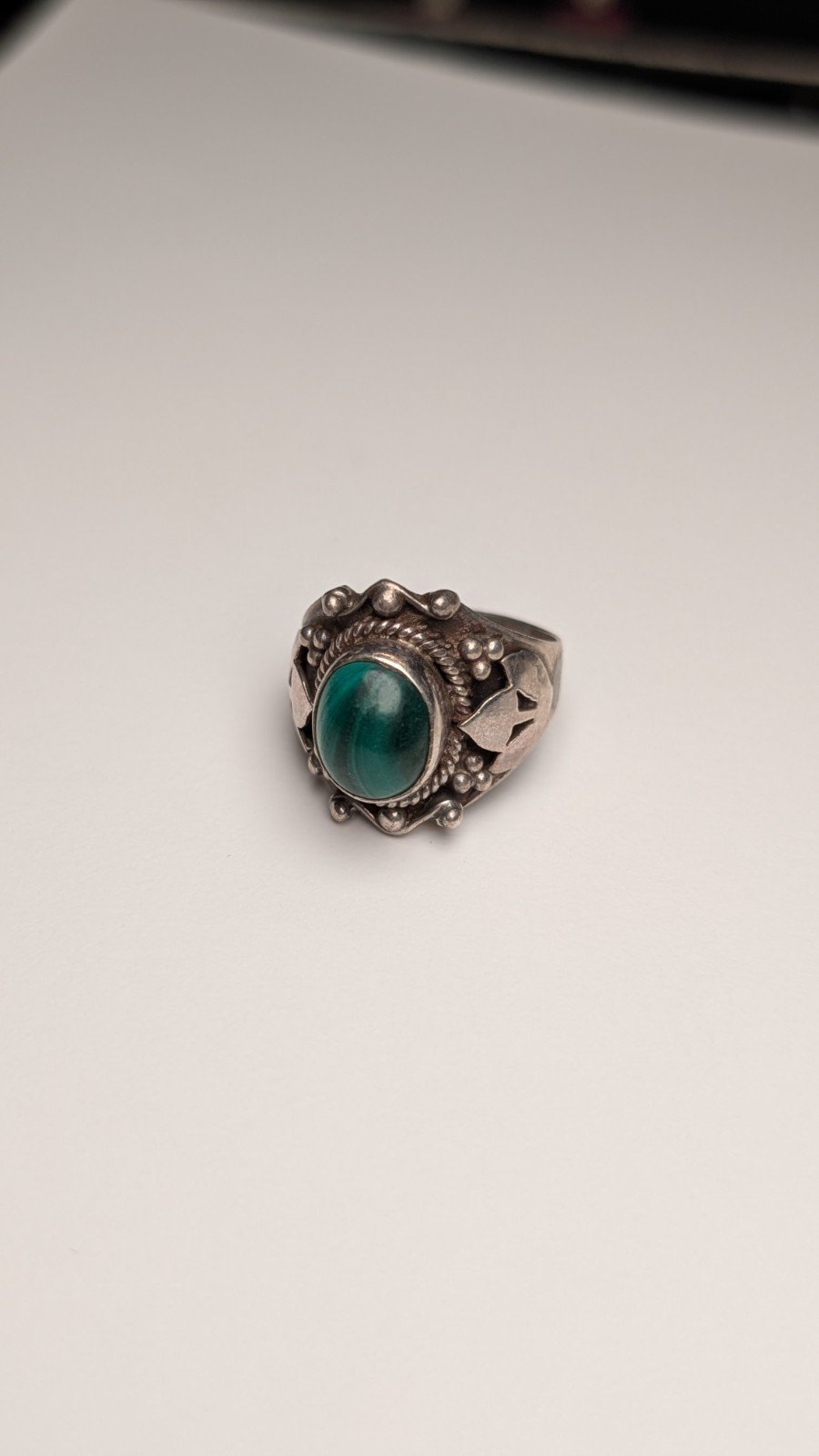 Vintage Sterling Silver Natural Green Malachite Ring | Size O 1/2 | 925 Silver