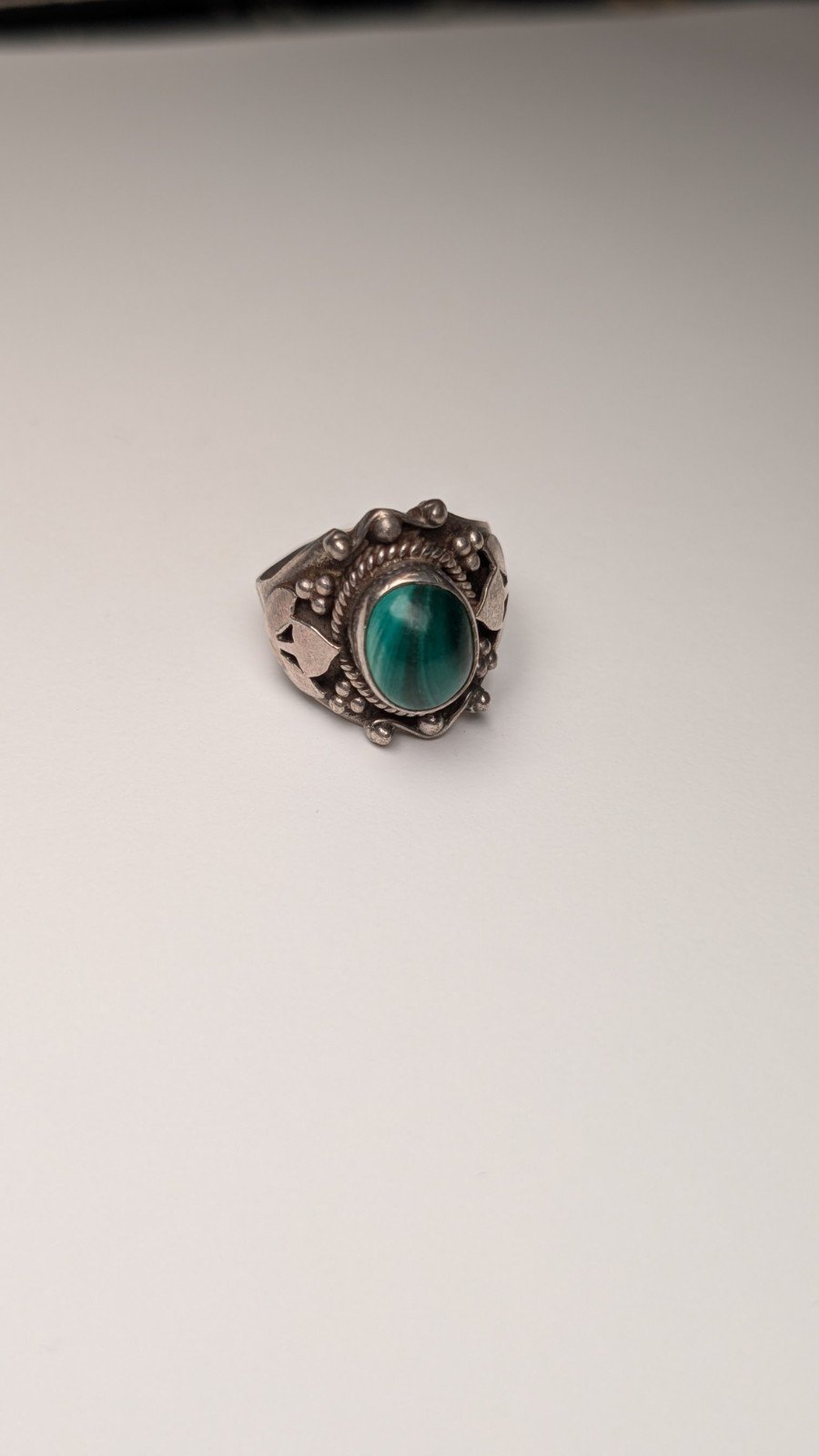 Vintage Sterling Silver Natural Green Malachite Ring | Size O 1/2 | 925 Silver - Image 2