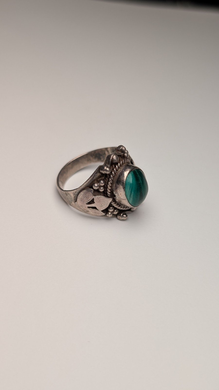 Vintage Sterling Silver Natural Green Malachite Ring | Size O 1/2 | 925 Silver - Image 3