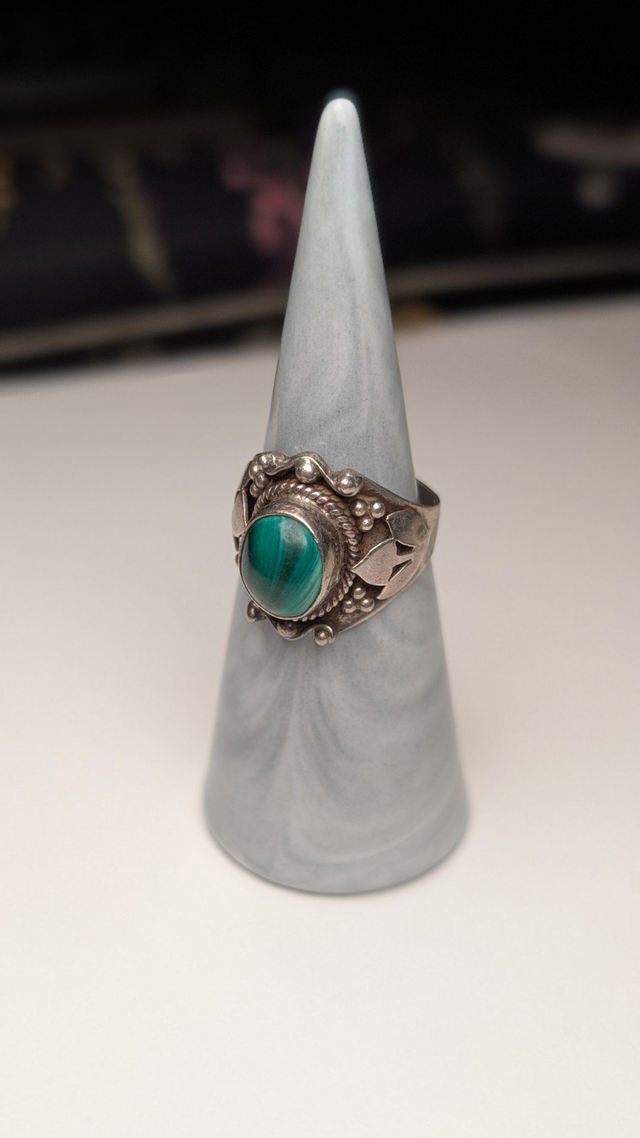 Vintage Sterling Silver Natural Green Malachite Ring | Size O 1/2 | 925 Silver - Image 5