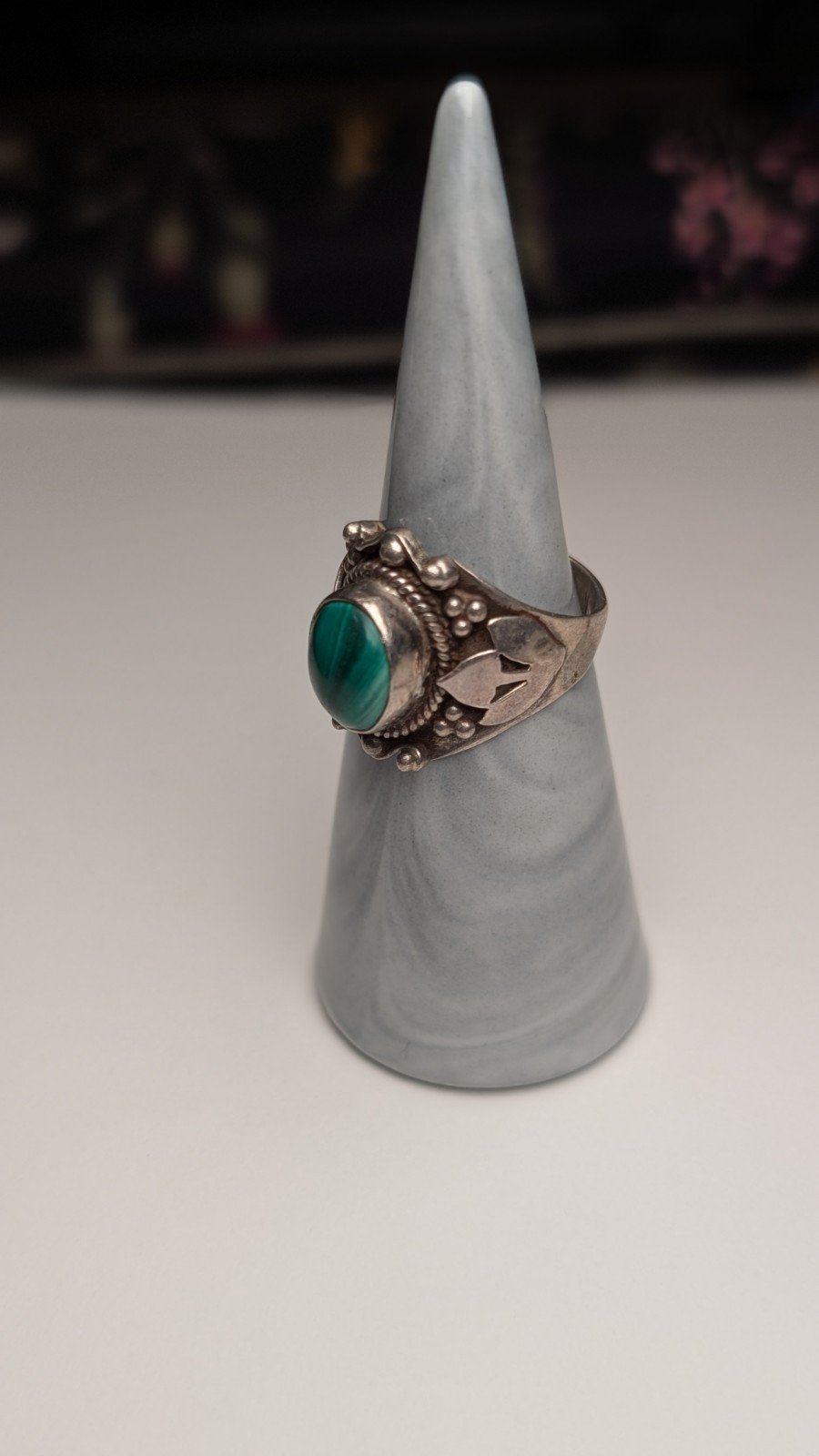 Vintage Sterling Silver Natural Green Malachite Ring | Size O 1/2 | 925 Silver - Image 6