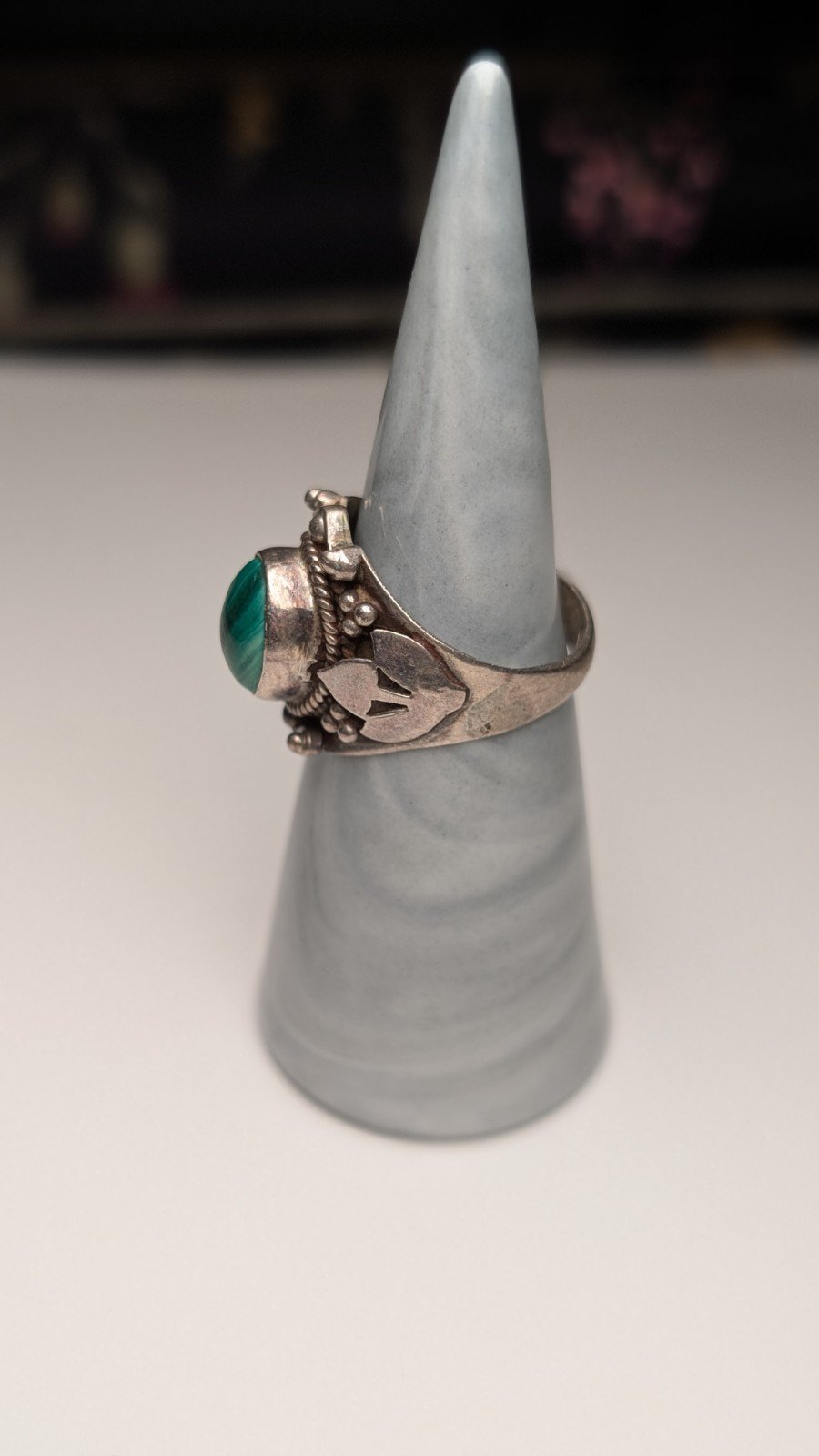 Vintage Sterling Silver Natural Green Malachite Ring | Size O 1/2 | 925 Silver - Image 7
