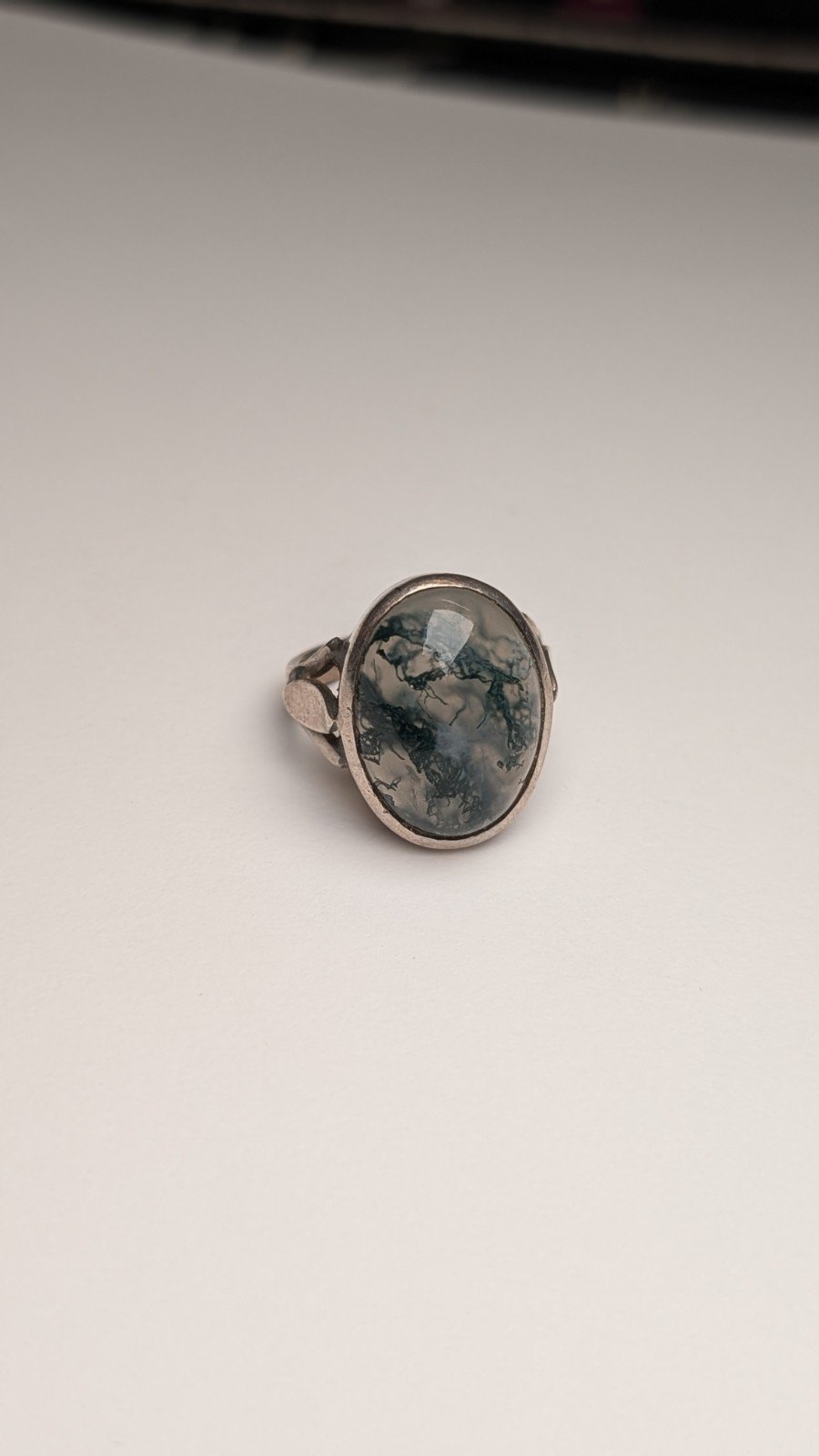 Vintage Sterling Silver Moss Agate Ring | Size L | 925 Silver