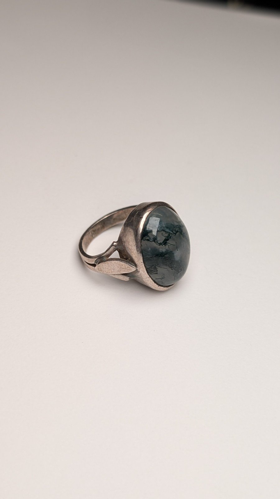 Vintage Sterling Silver Moss Agate Ring | Size L | 925 Silver - Image 2