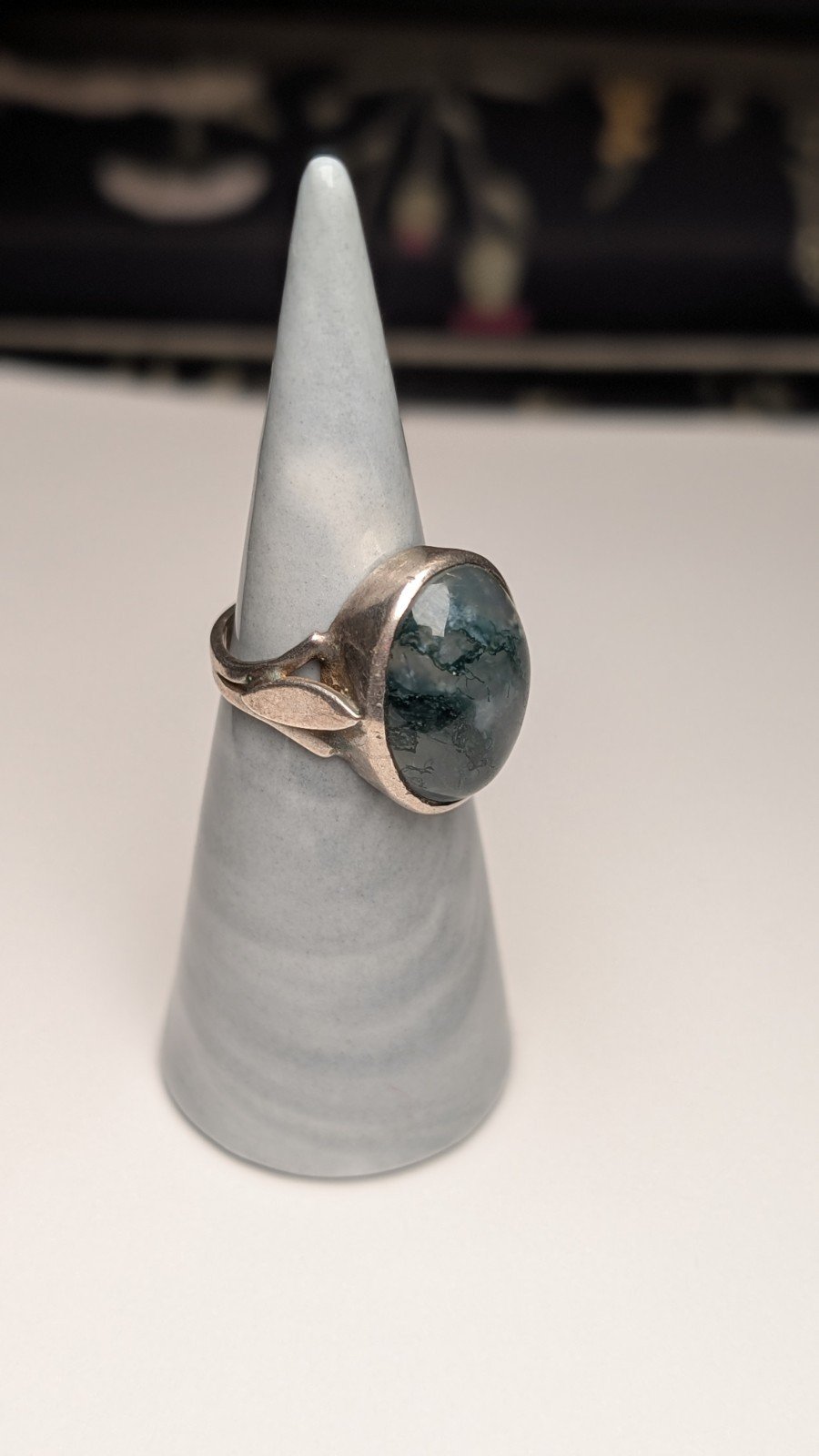 Vintage Sterling Silver Moss Agate Ring | Size L | 925 Silver - Image 3