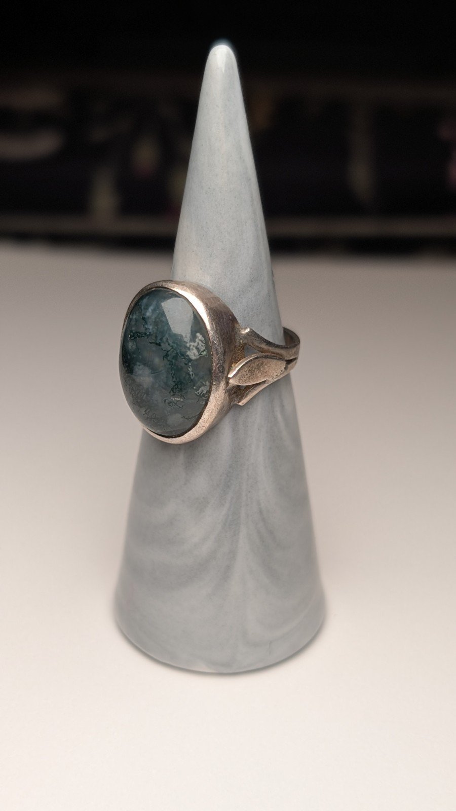 Vintage Sterling Silver Moss Agate Ring | Size L | 925 Silver - Image 4