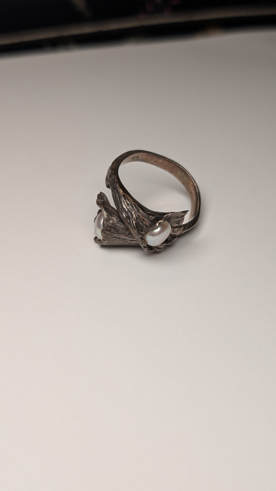 Vintage Sterling Silver Floral Design Pearls Ring | Size U 1/2 | 925 Silver