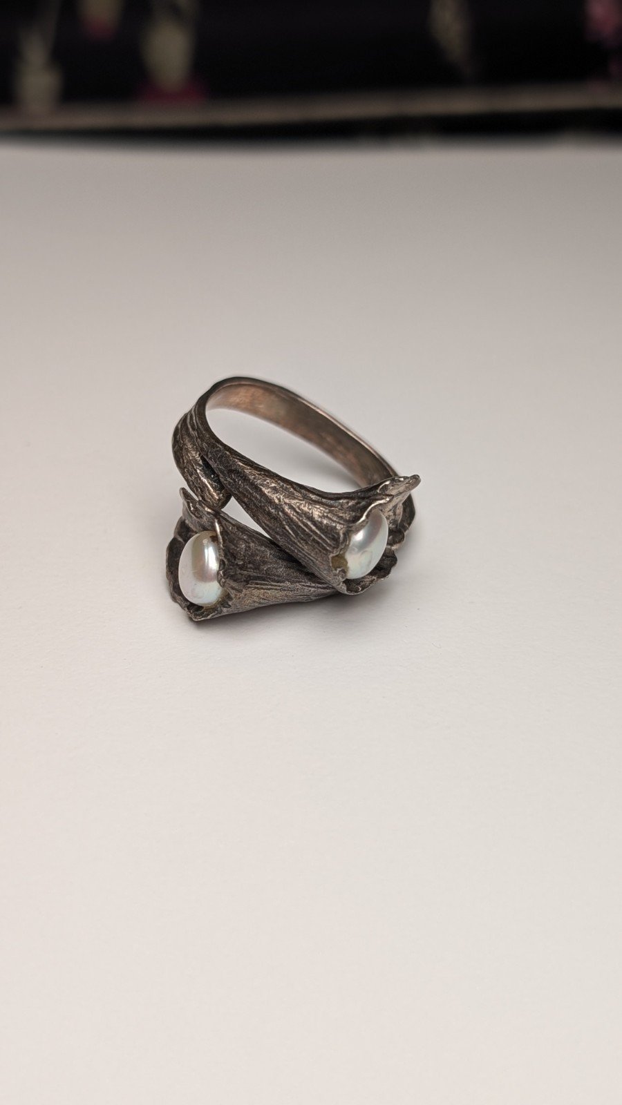 Vintage Sterling Silver Floral Design Pearls Ring | Size U 1/2 | 925 Silver - Image 3