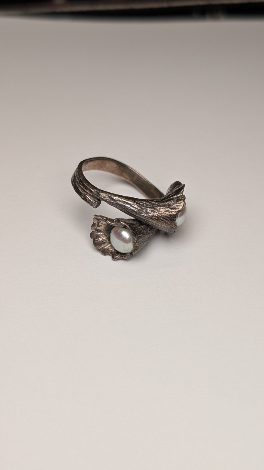 Vintage Sterling Silver Floral Design Pearls Ring | Size U 1/2 | 925 Silver - Image 4