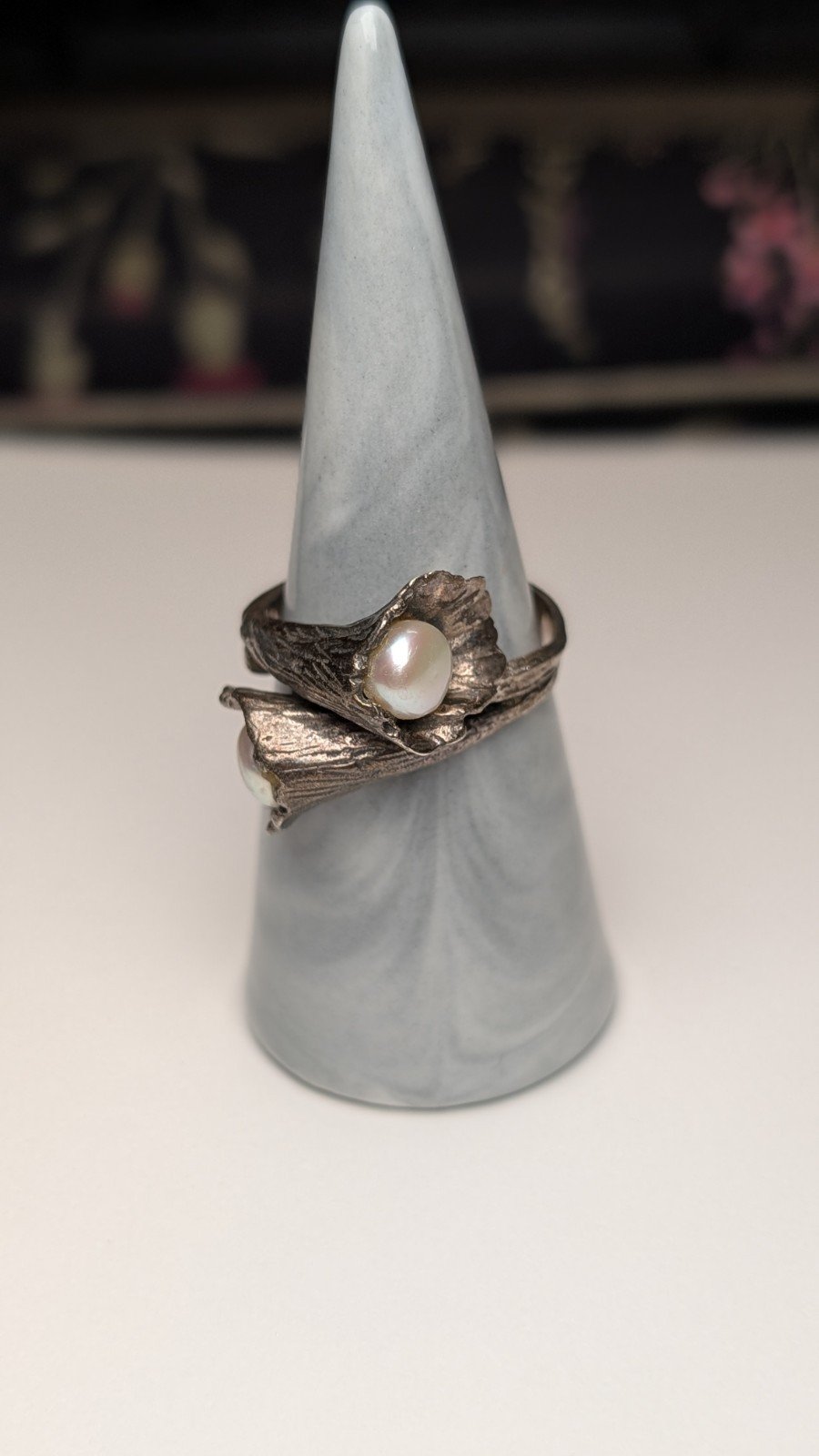 Vintage Sterling Silver Floral Design Pearls Ring | Size U 1/2 | 925 Silver - Image 5