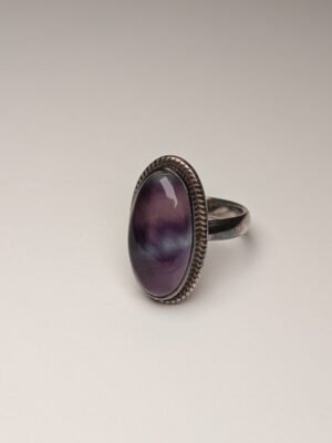 Vintage Sterling Silver Banded Purple Fluorite Ring | Size Q | 925 Silver