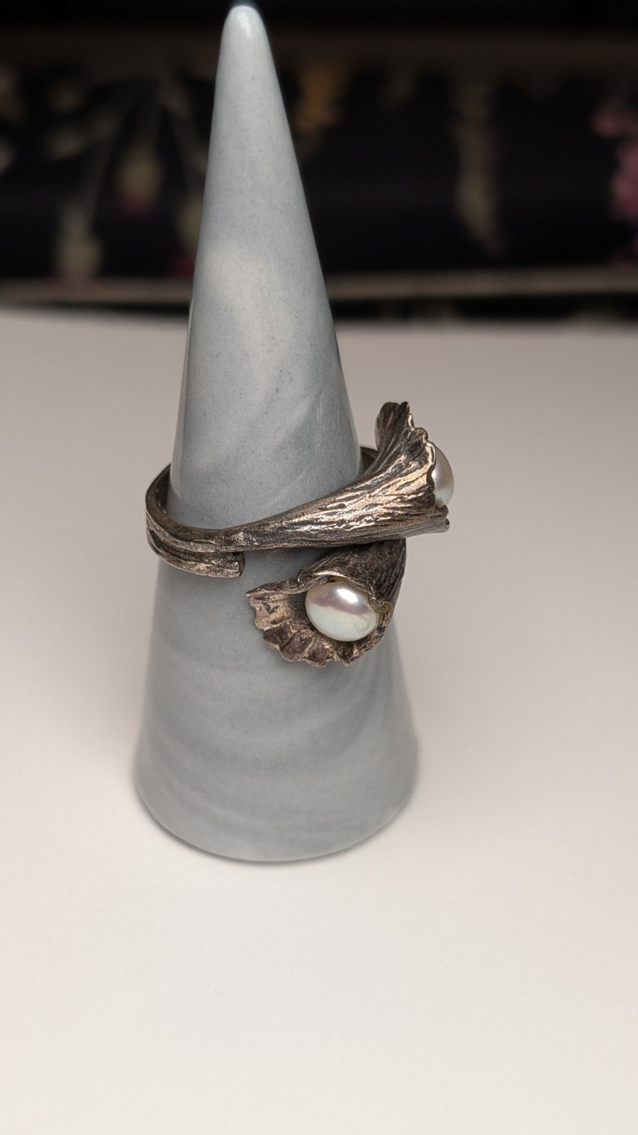 Vintage Sterling Silver Floral Design Pearls Ring | Size U 1/2 | 925 Silver - Image 6